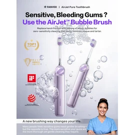RANVOO AirJet P5 [New-Gen Bubble Brush | Low Friction Advanced Clean] Electric Toothbrush for Adults, Plaque Removal, Teeth Whitening & Gum Care, 90-Day Battery, Travel Case Included, Purple