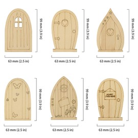 DAKFOOK 60 Pcs Mini Wooden Unpainted Fairy Doors, 6 Styles, Unfinished Small Wooden Doors for Crafts, DIY House, Fairy Party Decorations, Christmas
