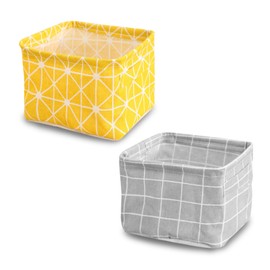 FuninCrea 2 Pieces Fabric Storage Baskets with Handles, 18*16*14cm Small Storage Box Foldable Desktop Clutter Organisation Storage Cubes for Cosmetics, Bathroom Products, Sundries