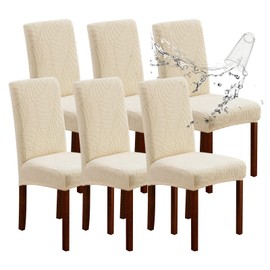 Genina Waterproof Chair Covers for Dining Room 6 Pack, Dining Chair Cover Removable Parson Chair Slipcover Chair Protectors Covers for Kitchen (Leaves-Beige, 6 PCS)