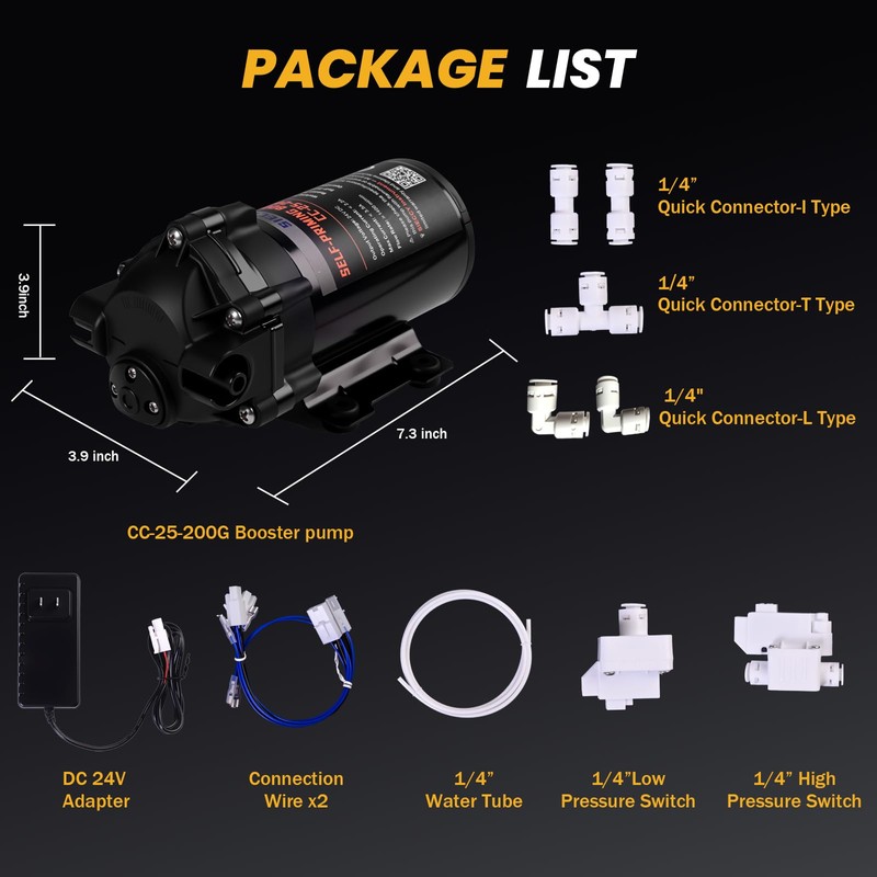 Self-Priming Booster Pump Kit for RO Reverse Osmosis Systems Up