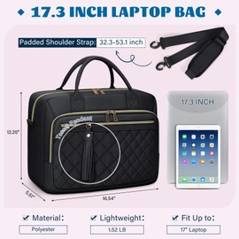 Laptop Bag 17.3 Inch Laptop Briefcase for Women Waterproof Computer Bag Large Messenger Bag Professional Laptop Case for Business Office Work College,Black