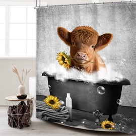 Cinbloo Funny Pig Shower Curtain 60Wx72H Farmhouse Cute Farm Animal Bathroom Curtain Set Rustic Floral Wooden Board Bath Curtain Fabric Country Hilarious Wood Bathroom Accessories Decor with 12 Hooks