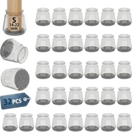 BRIOTA 32 Pcs Chair Leg Floor Protectors, Clear TPE Caps with Felt Pads, Fit 13-22.5mm