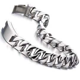 COOLSTEELANDBEYOND Masculine Men’s Stainless Steel Black Curb Chain Bracelet Satin Finishing