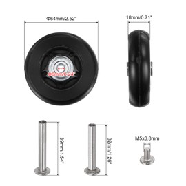 uxcell Replacement Luggage Wheels 64x18mm Suitcase Wheel Repair Kits Include 2 PU Bearing Wheels & Washers, Wrenches & Axle Screw for Trolley Bag, Inline Skate and Caster Board