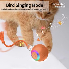 Smart Interactive Cat Ball Toy, Automatic Moving Ball Toy for Indoor Cats, Fast Rolling on Carpet, Chirping & Motion-Activated Cat Toys, Fun Gift for Cats with Light, USB Rechargeable, Orange