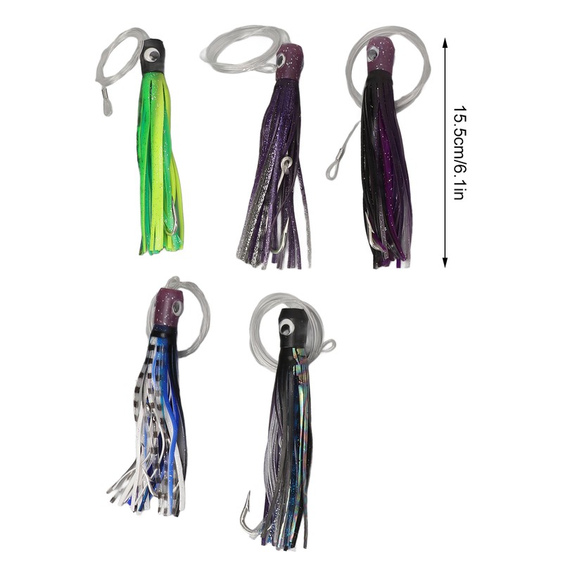 5PCS Saltwater Trolling Lure PVC Squid Skirted Deep Sea Fishing