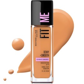 Maybelline Fit Me Dewy + base lisa de maquillaje líquido, caramelo (toffee), 1 unidad (el embalaje puede variar)