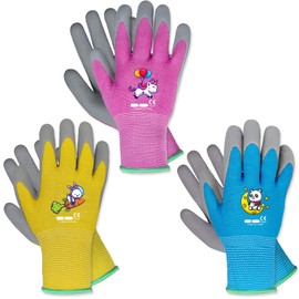 KDK Ages 3-5 Kids Gardening Gloves,Yard Work Gloves for Toddlers, Youth, Girls, Boys, Childrens, Soft Safety Rubber Gloves (XXXS Age 3-5, 3 Pairs Yellow, Light Blue & Pink)