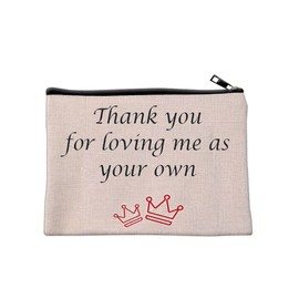 EVOLVY Step Mom Mother Gift Canvas Cosmetic Bag,Thank You for Loving Me as Your Own,Cute Toiletry Bag Pouch for Purse,Christmas Birthday Mother's Day Gift from Husband Daughter Son