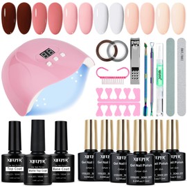 XIFEPFR Gel Nail Polish Kit with UV Light Starter Kit, 6 Colors White Pink Brown Gel Polish Nail Kit Soak Off Gel Polish Set, Glossy Matte Base Top Coat Nail Art Manicure DIY, Gift for Women