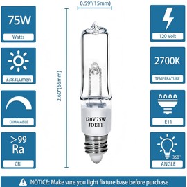Lachesan JDE11 120V 75W T4 Mini Candelabra Base（Replacement E11 Led Bulb） 2700K Clear Dimmable JD E11 Halogen Light Bulbs for Chandeliers, Ceiling Fan, Table Lamps, Cabinet Lighting, 4 Pack