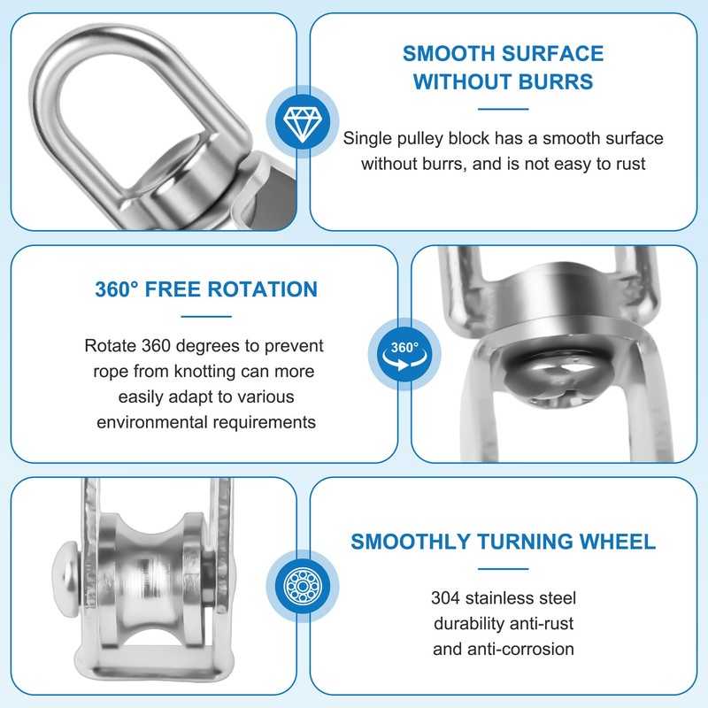 WENLISELL 10 PCS M15 Single Pulley Block, 304 Stainless Steel