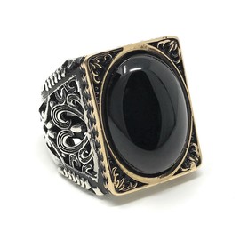KAR 925K Stamped Sterling Silver Black Onyx Large Men's Ring I1O Gift for Him (12.75)