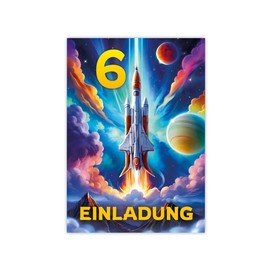 12 Invitations for 6th Children's Birthday Boys Girls Rocket Cool Colourful Invitations Sixth Birthday Children Boys Birthday Space Children's Party Birthday Invitations