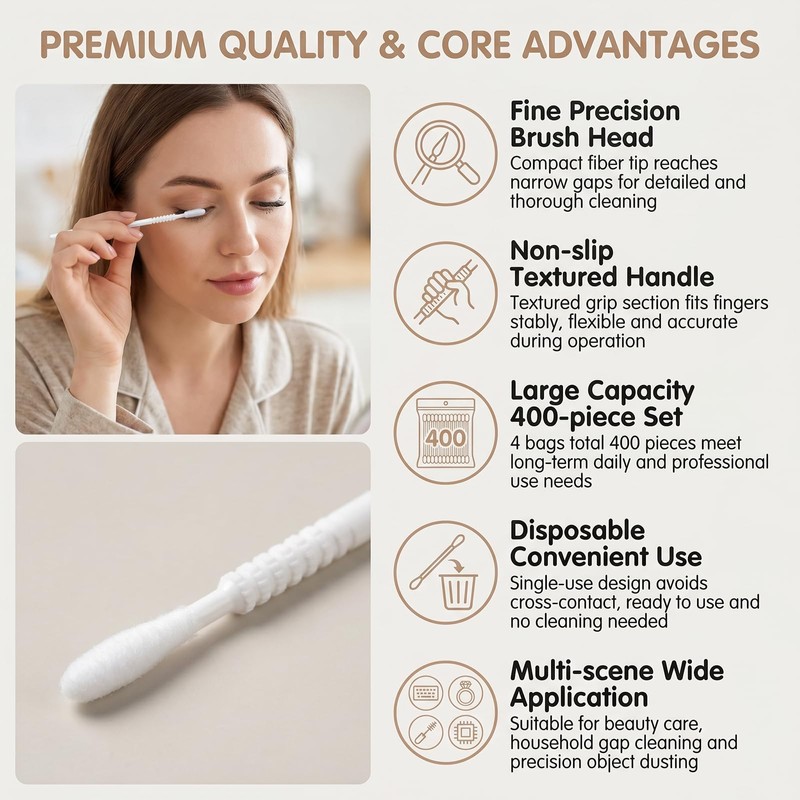 400Pcs White Eyelash Extensions Micro Applicator Brushes