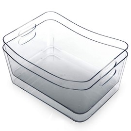 BINO | Plastic Storage Bins, Small - 2 Pack | The SOHO Collection | Multi-Use Organizer Bins | Built-in Handle | BPA-Free | Pantry Organization | Home Organization | Fridge Organizer | Freezer Org