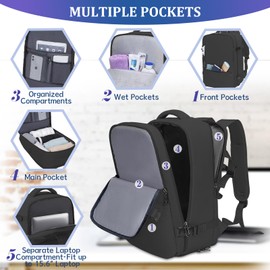 Xkdoai Hand Luggage Travel Backpack Women's Backpack Sports Backpack Laptop Backpack Hiking Backpack Outdoor Daypack School Bag 43 x 27 x 20 cm, black, Rucksack