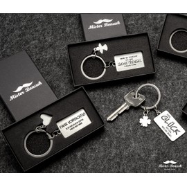 Mister Boncuk Fahr Vorsichtig Keyring with Engraving – Lucky Charm Metal – Heart Pendant for Key Ring, high-gloss silver