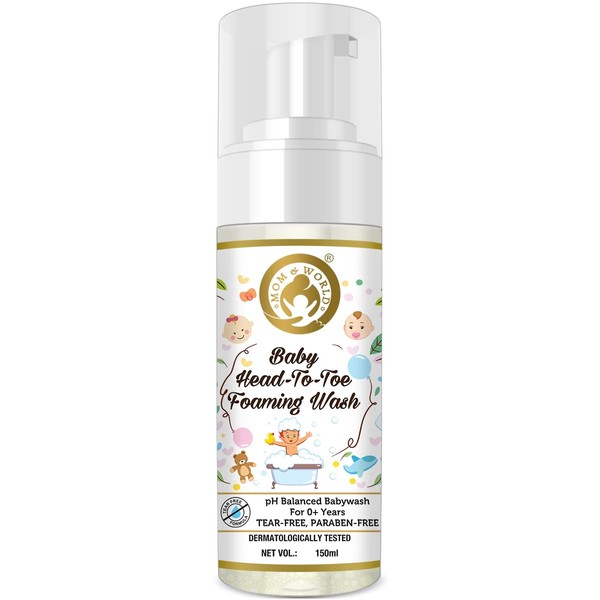 Mom & World Head-To-Toe Baby Foaming Wash, pH Balanced, Tear-Free, For 0+ Years, Dermatologically Tested, No Sulphate, 150ml