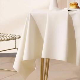 Homxi Rectangular Washable Tablecloth, 80 W x 120 L cm, Table Linen Table, PVC, Plain, Beige, White Tablecloth for Table
