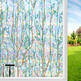 Kromapolis Window Film Window Privacy Film 3D Stained Glass Window Sticker Static Cling Sun Blocking UV Protection for Glass Door Heat Control, Non-Adhesive (17.5 x 78.7 inch)