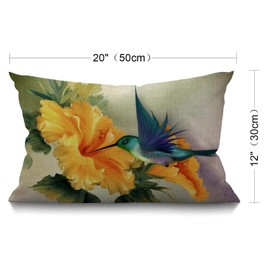 BGBDEIA Cushion Cover Humming Bird Oil Painting Floral Bird Animal Spring Leaves Bright Nature Rectangular Throw Pillow Cover for Couch Sofa Home Decor Cotton Linen 30 x 50 cm 12x20 Inch