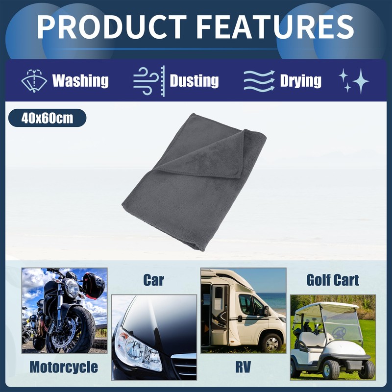INFINAUTO Cleaning Cloths Towel,Car Drying Plush Cloth Absorbent Microfiber Grey,3pcs