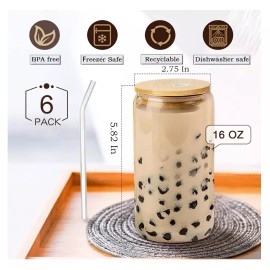 CRAFTING MUGS ONE 16OZ BAMBOO GLASS TUMBLER W/LID AND STRAW - BEVERAGE TUMBLER HOT OR COLD