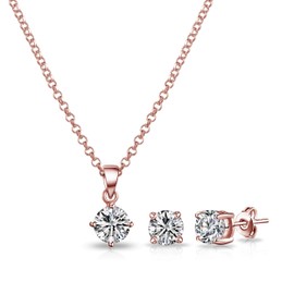 Philip Jones Rose Gold Plated Round Solitaire Set Created with Zircondia® Crystals
