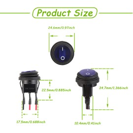 EPLZON Pack of 4 12V 20A Waterproof Round Toggle Switch with Light Rocker Switch 3-Pin SPST Switch with 20cm Pre-Wired for Car, Boat, RV, Truck (Blue)