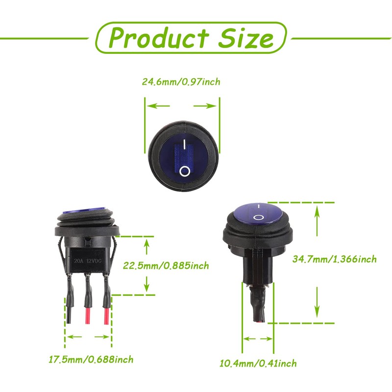 EPLZON Pack of 4 12V 20A Waterproof Round Toggle Switch
