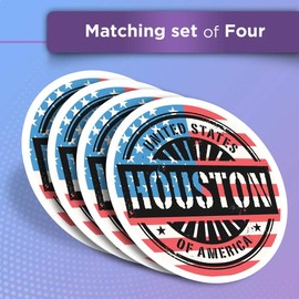 Vinyl Stickers (Set of 2) 10cm - Houston USA American Flag Stamp Fun Decals for Laptops,Tablets,Luggage,Scrap Booking,Fridges #6050