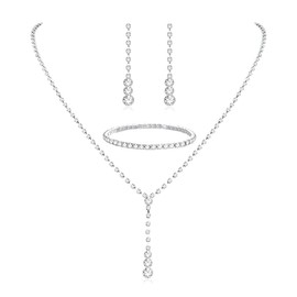 TOEECY Bridal Wedding Jewellery Set for Women Rhinestone Crystal Necklace Bracelet and Teardrop Dangle Earrings Set Gifts for Women Bridesmaid Costume Dress Wedding （Silver#2）