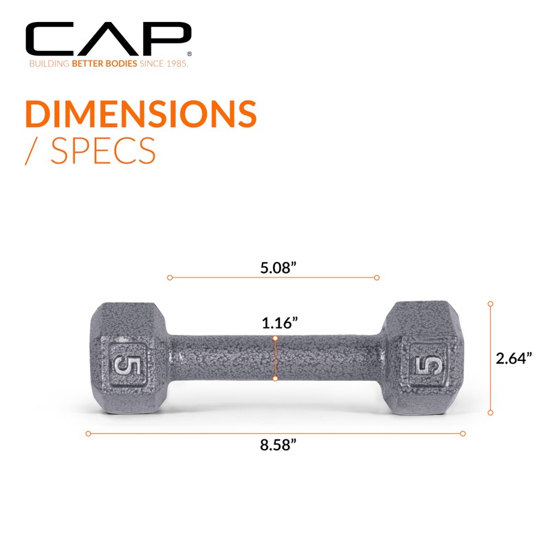 CAP Barbell Cast Iron Hex Dumbbell, Pair, 5 lb