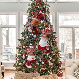 Santa Stocking Set of 3 Christmas Stocking Fireplace 46 cm Santa Stocking for Filling Snowman Elk Santa Christmas Socks for Hanging Family Decorations Hanging Ornament (Red and Green)