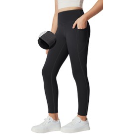IUGA Girls Fleece Lined Leggings High Waisted Yoga Pants with Pockets Winter Leggings for Girls Athletic Warm Leggings Black