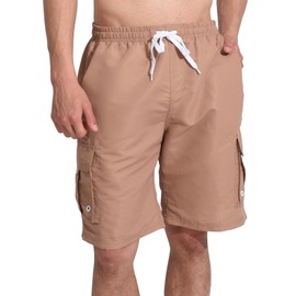 Actleis Mens Swim Trunks Long Board Shorts Quick Dry Beach Swimming Shorts with Soft Mesh Lining and Cargo Pocket XXL Beige