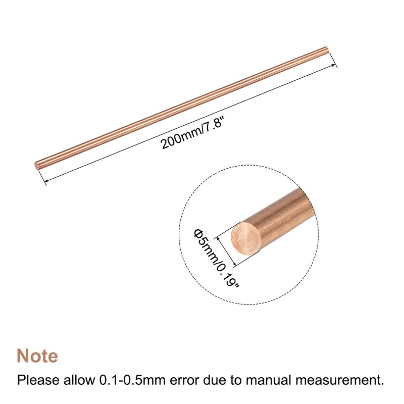 sourcing map 5mm Diameter 200mm Length Solid Copper Round Rod