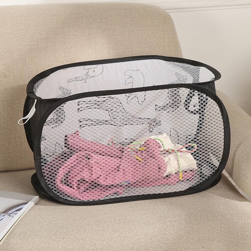 Collapsible Mesh Pop Up Hamper with Wide Opening and Side