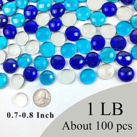 FANTIAN 1LB Flat Glass Marbles for Vase, 100 Pcs Mixed Blue Color Glass Pebbles. Glass Rocks for Vase Fillers Fish Tank Crafts Plant Pot Candle Bird Fountains and Wedding Decor