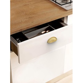 Alzassbg 10 Pack Brushed Gold Cabinet Cup Pulls, 3 Inch(76mm) Hole Centers Cabinet Handles Hardware Shell Bin Cup Drawer Pulls Handles AL3036MGP