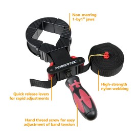 POWERTEC 4PK Strap Clamps for Woodworking – Quick Release Band Clamps with Ergonomic Handle, Adjustable Picture Frame Clamp, 13 ft Strap Belt Clamps for Cabinets and Drawers (71101-P4)