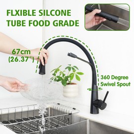 TRYWELL Kitchen Faucets with Side Sprayer Single Handle Pull Out Hose Magnetic Docking Faucet Stainless Steel Black Kitchen Sink Commercial Faucet (CW-118E-BK，Black)