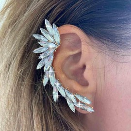 Inateannal Boho Crystal Leaf Ear Climber Earrings Rhinestone Ear Cuff Crawler Earrings Gold CZ Crystal Ear Climbing Earrings Sparkling Ear Cuff Clip On Wrap Earrings, Zinc, No Gemstone