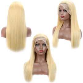 Jreitsere 13 x 4 Straight 613 Wig Perruque Cheveux Natural Free Part Gluless Pre Plucked with Baby Hair 150 Density Pour Femme 613 Human Hair Wig Perruque Blonde Lace Front Wig 22 Inches