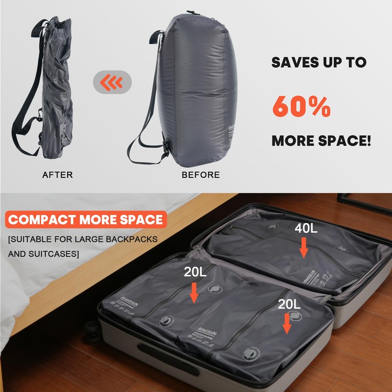 Armorain Travel Vacuum Bags backpack IPX8 Waterproof Reusable Compression Bags