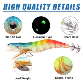 Luminous Squid Jig Fishing Lures, 5pcs/10pcs Saltwater Glow Squid Jigs Hooks Shrimp Prawn Lures Fluorescent Sleeve Octopus Cuttlefish Sea Fishing Baits Kit