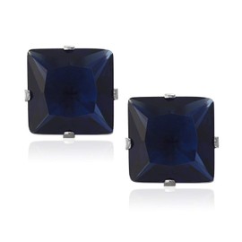 5MM Square Princess Cut CZ Birthstone Stud Earrings/Ear Studs for Women/Teenage/Girls - 925 Sterling Silver - Round Silver Earrings - Sapphire Blue